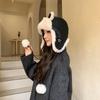 Women's Winter Leather Plush Lei Feng Hat with Panda Earmuffs - Windproof and Cute for Outdoor Cycling