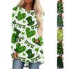 Women's Fashionable Loose Mid-length Round Neck Pullover St. Patrick's Day Printed Raglan Sleeves Long-sleeved Casual Top