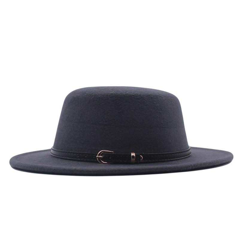 Autumn and winter new British men's top hat, flat-top woolen hat, European and American jazz hat, big-brimmed women's hat