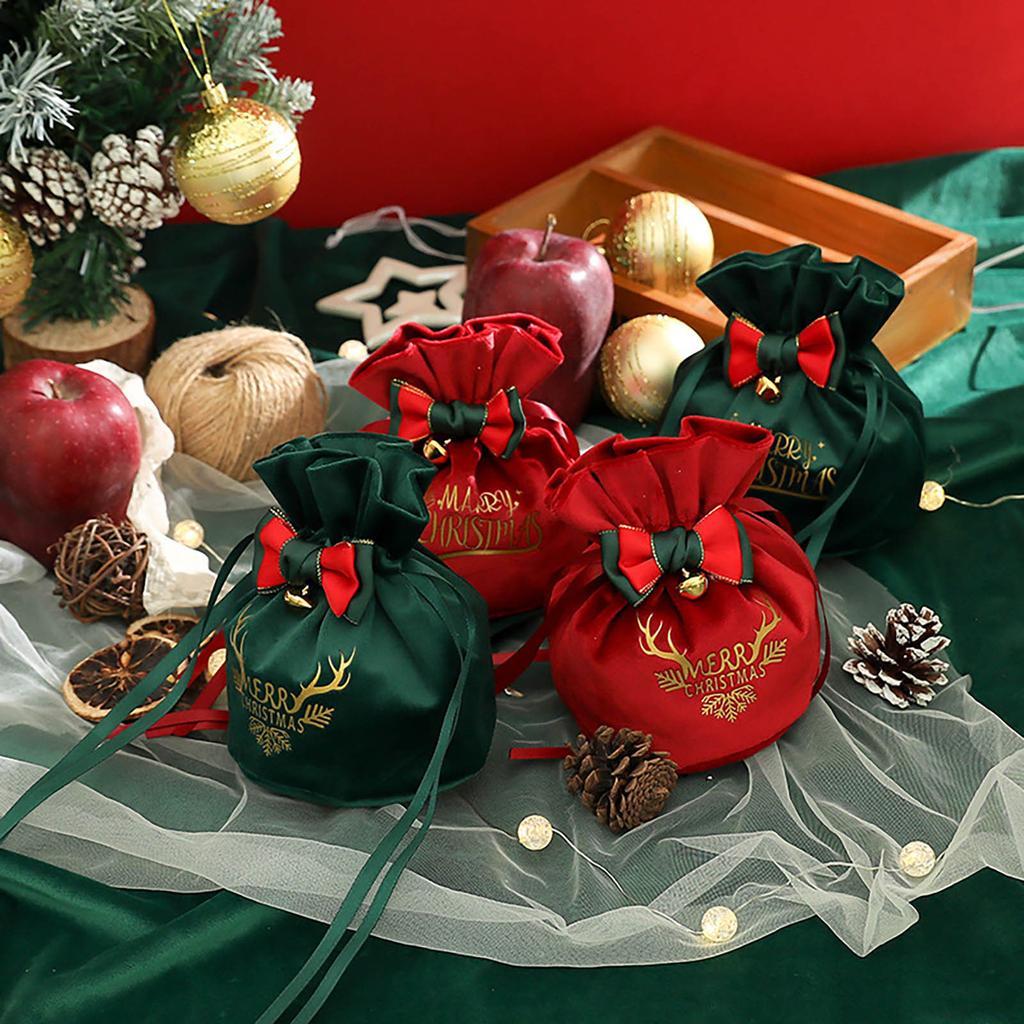 Christmas Decoration Crea-tivity Christmas Eve App-le Box Christmas Fruit Flannel Velvet Bag Bundle Mouth Handbag