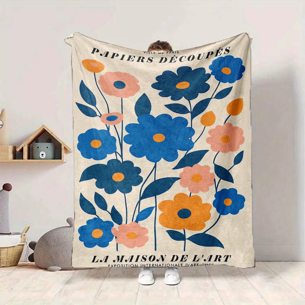 1Pc Floral Art Exhibition Poster Blanket Soft And Comfortable Casual Warm Camping Travel Christmas Halloween Xmas Gift M924224