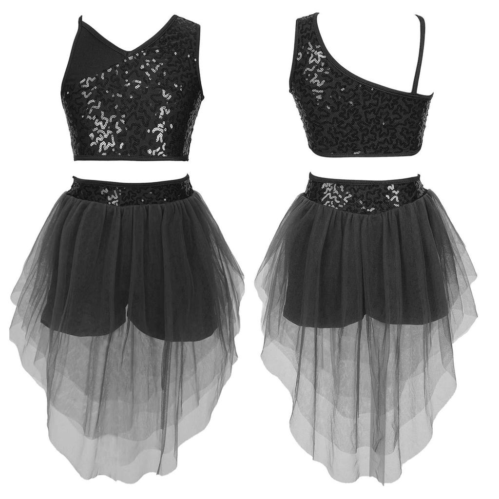 Комплект балетной одежды для девочек с укороченным топом с пайетками и юбкой-пачкой - Разные цвета