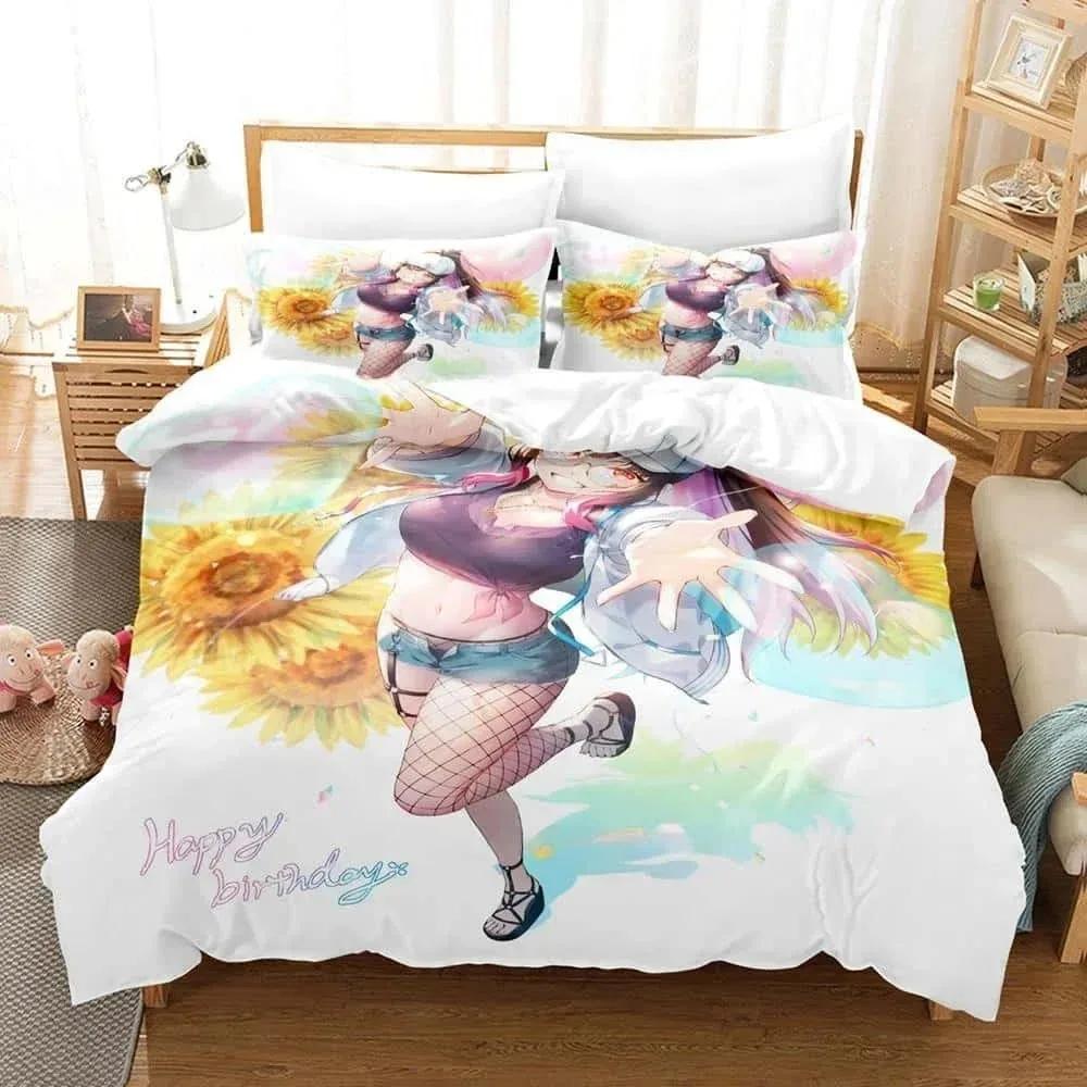 Hana Yomeguri Комплект постельного белья Односпальный Двуспальный Full Queen King-Size Размеры Размеры Комплект постельного белья Взрослые Люди Детская Спальня Пододеяльник Комплекты Kawai Аниме Кровать