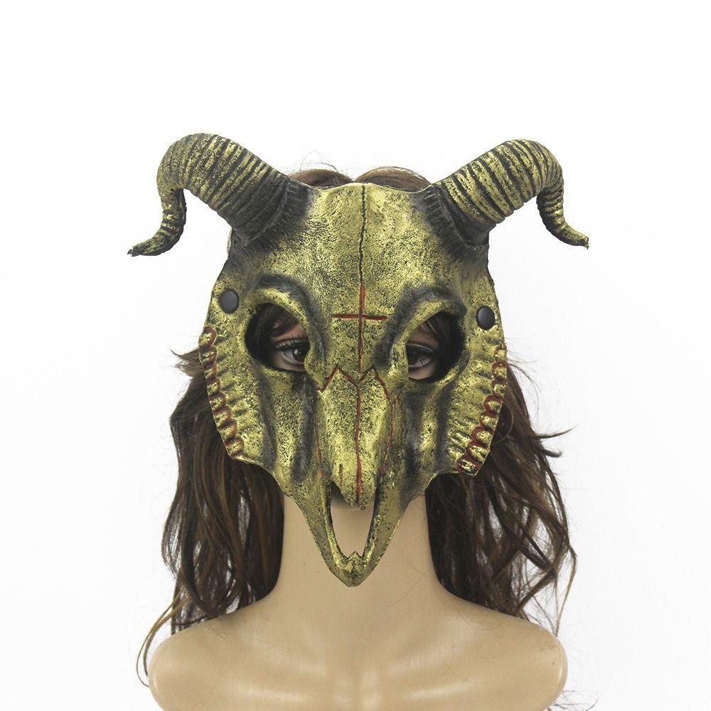 Antelope Halloween Bloody Skull Mask PU Leather Goat Horn Mask Creative Halloween Mask  Women Men