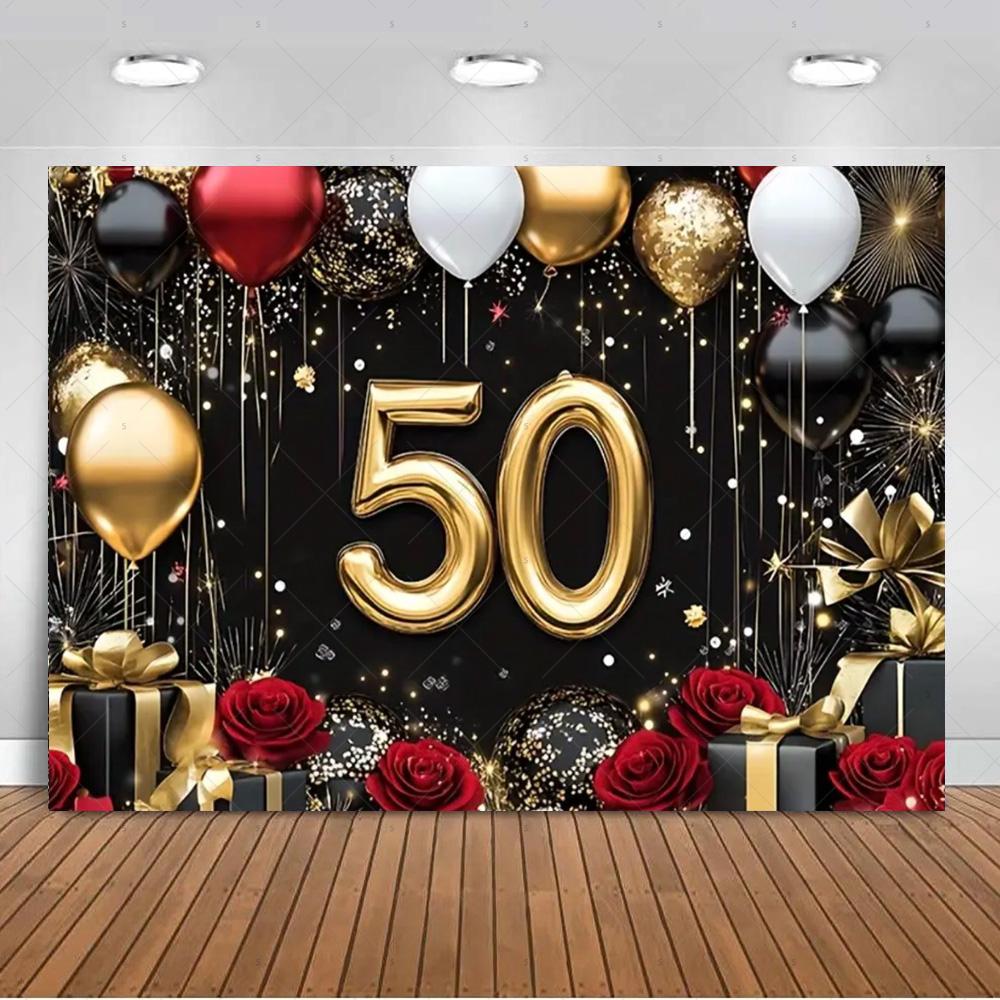 Счастливого 55-летия Фон для Фотосессии Шары Черно-Золотые 55 Лет Блестящее Украшение для Вечеринки Реквизит для Фотосъемки