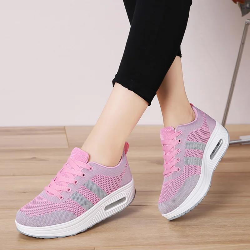 Fashion 2024 spring breathable mesh air cushion walking shoes thick soled height increasing women's sports  fashionable casual shoes