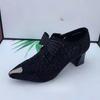Women's Summer New Block Heel Mesh Breathable Medium Heel Single Shoes Bow Metal Pointed Toe Cutout Breathable Pumps