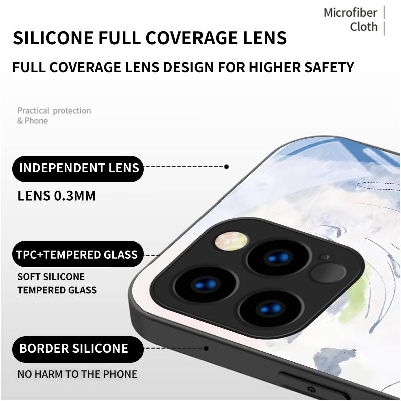 Закаленный стеклянный корпус Walking in the Ocean Printed Защитный чехол TPU Мягкий чехол Shell для iPhone Samsung