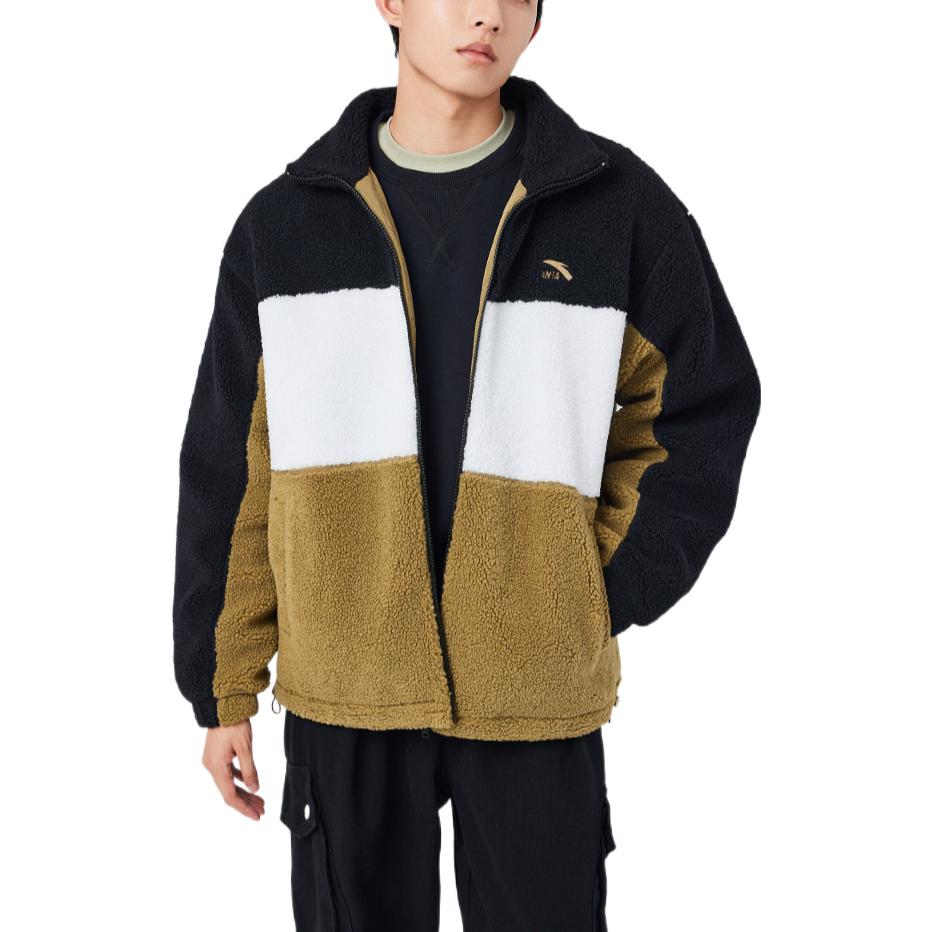 Anta Life Series с принтом логотипа, утолщенная куртка из шерпы на флисовой подкладке с воротником-стойкой и воротником-стойкой, мужская верхняя одежда, базовый черный Paper-Elizabeth 152248733S-3