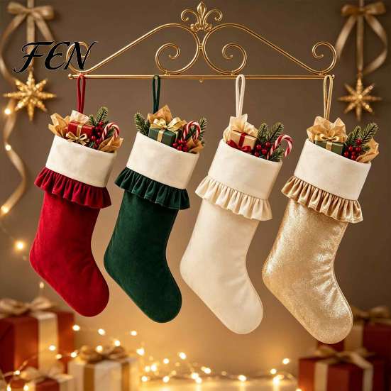 Decorative Xmas Stockings for Home Decor Large Ruffled Cuff Christmas Stockings, Thick Gift Sack with Hanging Party Rope, Fireplace Candy Present Bag,