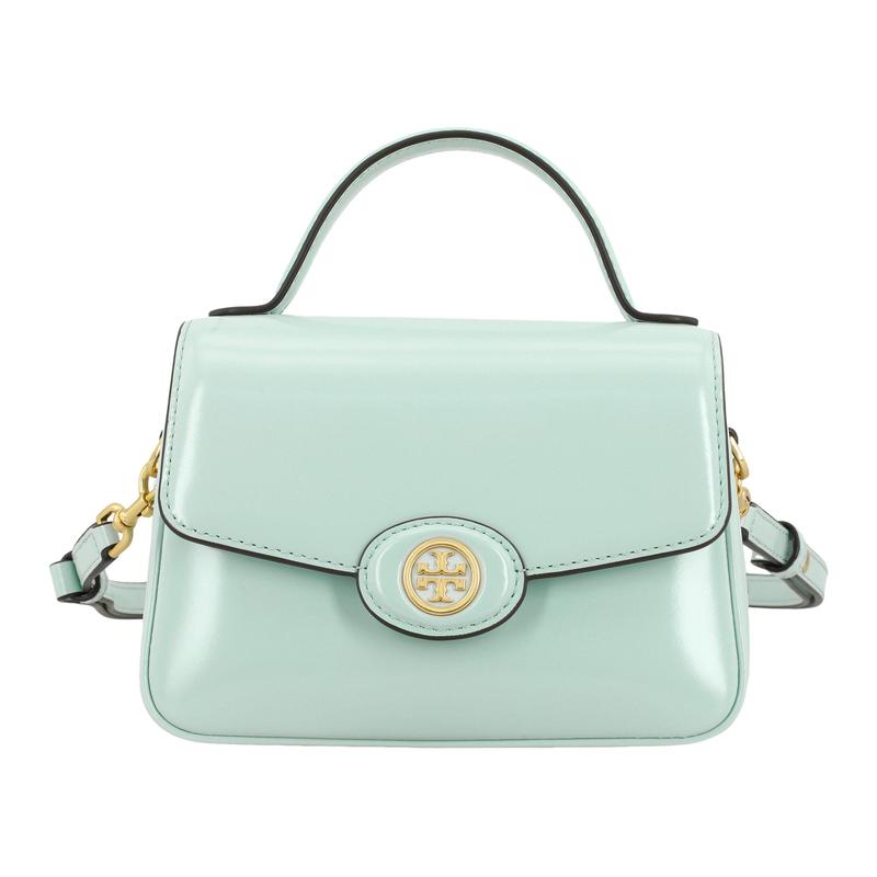 Tory Burch Robinson Gold Двойной Т-образный логотип Гладкая клапанная крышка Съемный плечевой ремень Лакированная кожаная сумка через плечо Сумка-кроссбоди Сумка-тоут Маленькая 147467-400