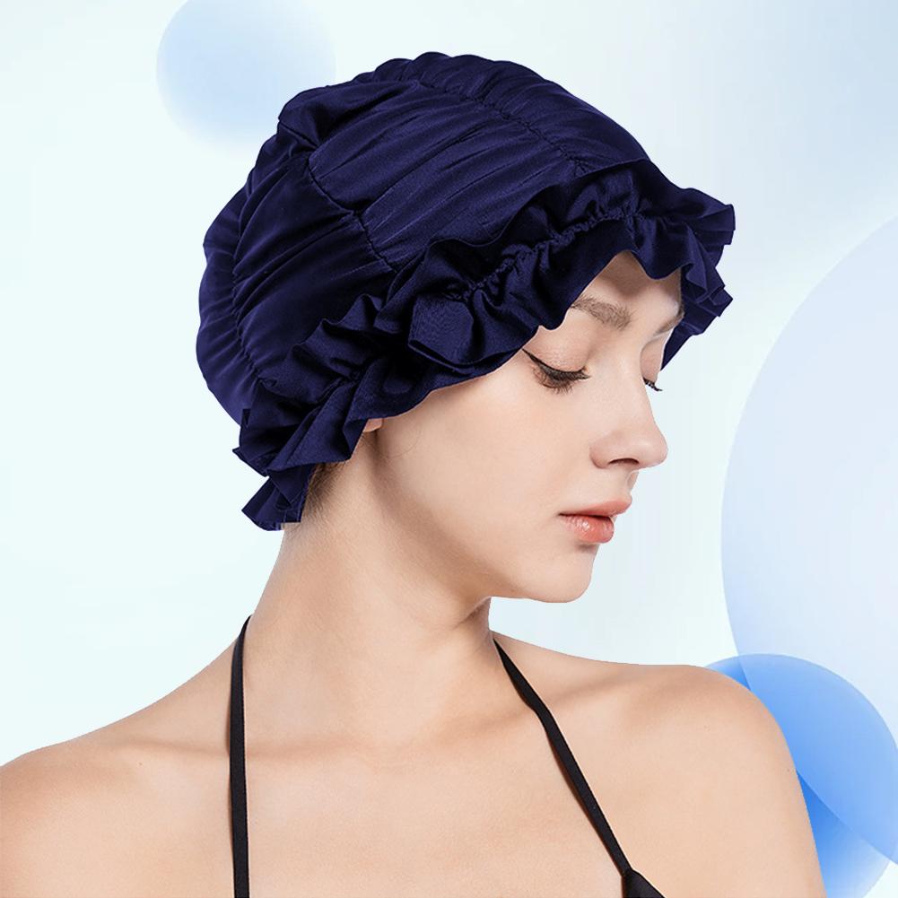 Женская плиссированная шапочка для плавания, эластичная купальная шапочка, переносная шапочка для бассейна для длинных коротких волос