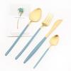 4pcs/Set Matte Blue Gold Dinnerware Set 304 Stainless Steel Cutlery Flatware Set Gold Knife Fork Spoons Teaspoon Tableware Set