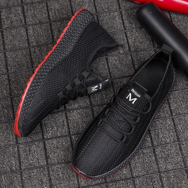 Summer trend men's shoes hollow mesh breathable men's sports shoes soft sole non-slip black shoes men