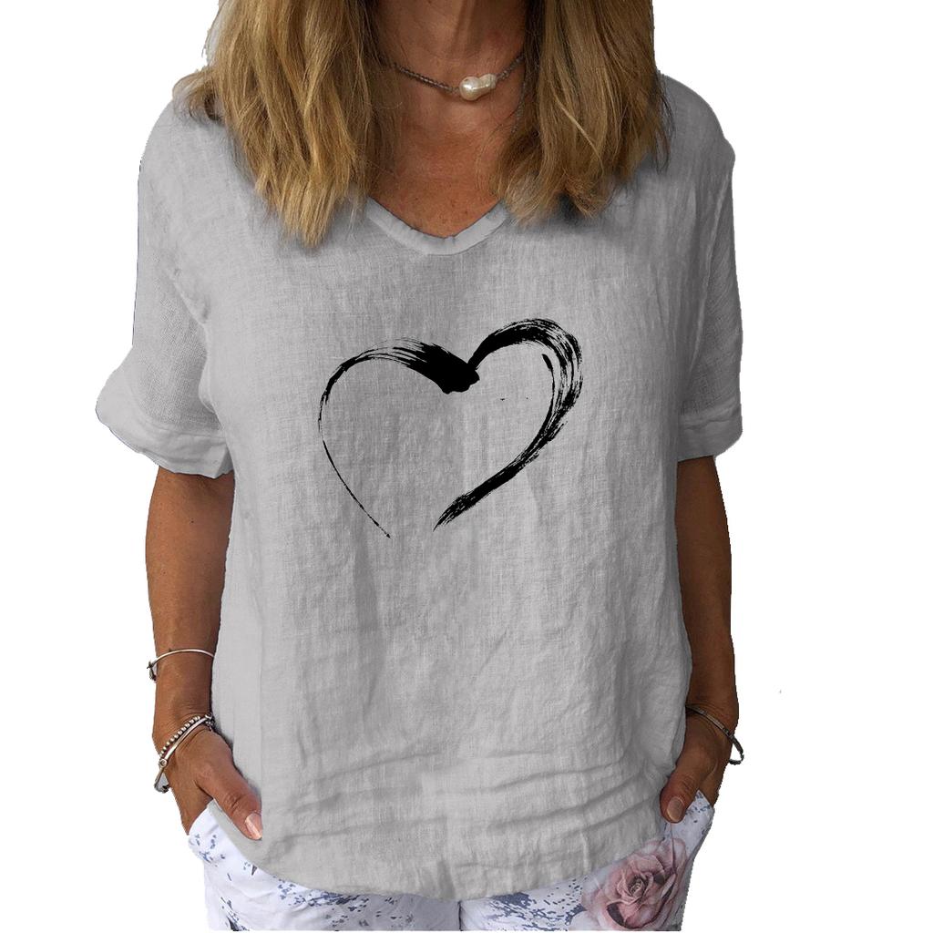 Женская модная футболка с короткими рукавами и принтом, летняя повседневная льняная тонкая женская блузка-пуловер