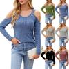 Женская мода однотонный V-образный вырез с открытыми плечами длинный рукав повседневный пуловер футболка топ