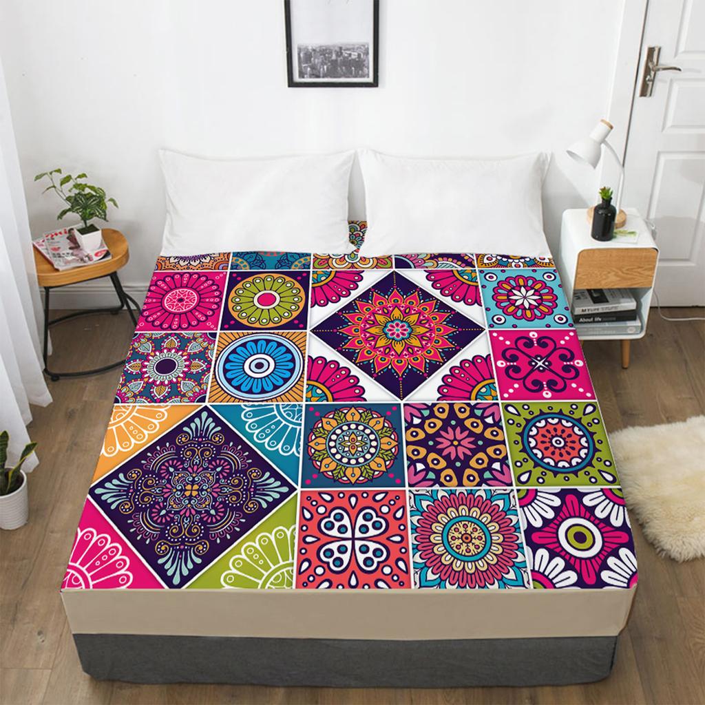 Home Textile 3D Printed Bohemian Pattern Fitted Sheet Mattress Cover Elastic Band Bed Sheet Pad Bedding