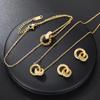 3 PCS Fashion Roman Digital Double Ring Pendant Necklace Bracelet Tiny Earrings Zircon Set For Women Korean Style Daily Wear