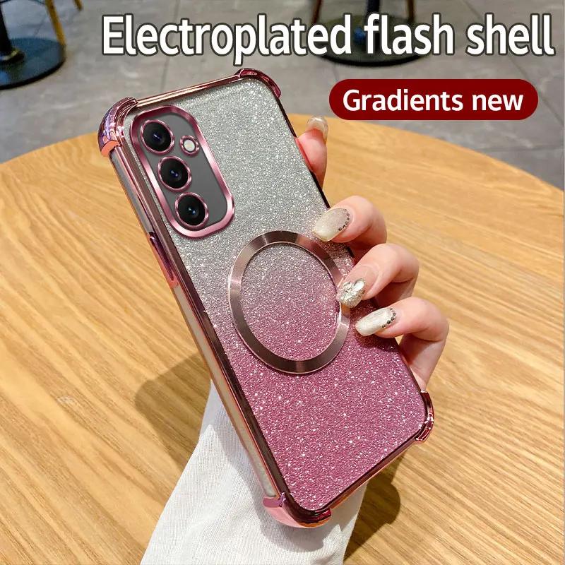 6D Plating Shockproof Magnetic Ring Glitter Phone Case For OPPO A40M A40 A60 4G A80 A3X A3 Pro 5G Realme 13 Pro Plus Soft Cover