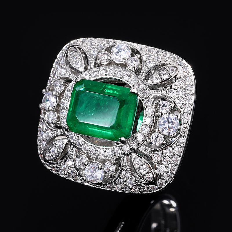Имитация изумрудного циркония ожерелье ретро квадратное полное бриллиантовое кольцо женственность благородные серьги-гвоздики комплект ювелирных изделий