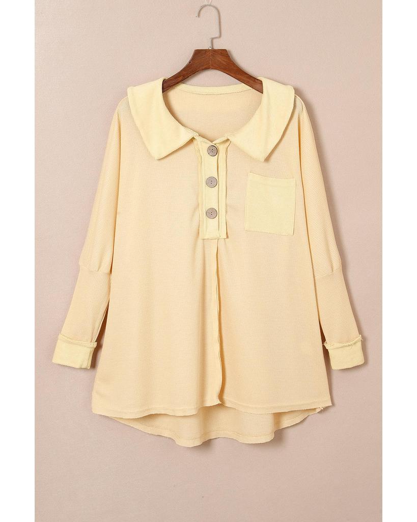 Azura Exchange Абрикосовый вафельный трикотажный топ с длинными рукавами на пуговицах