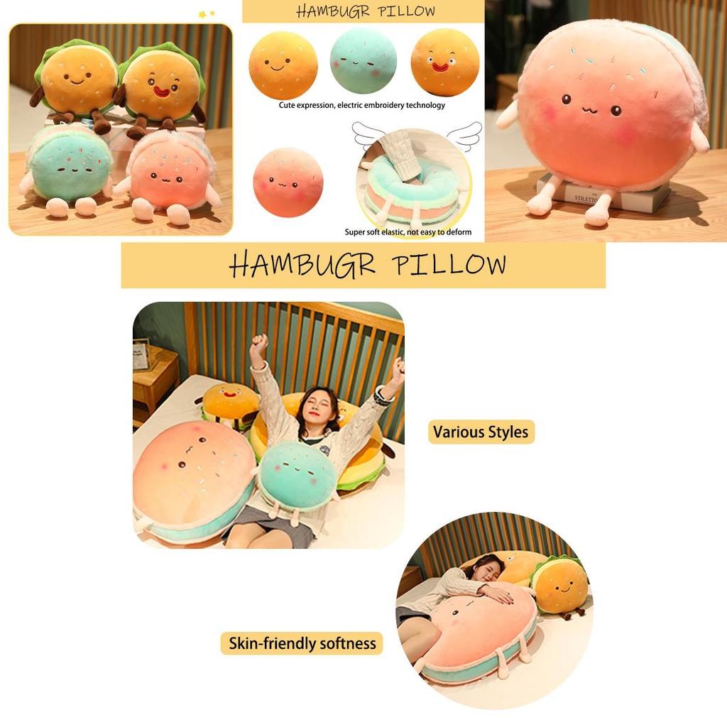 Cartoon Hamburger Plush Cushion With Short Plush Material For Home Decor And Comfort