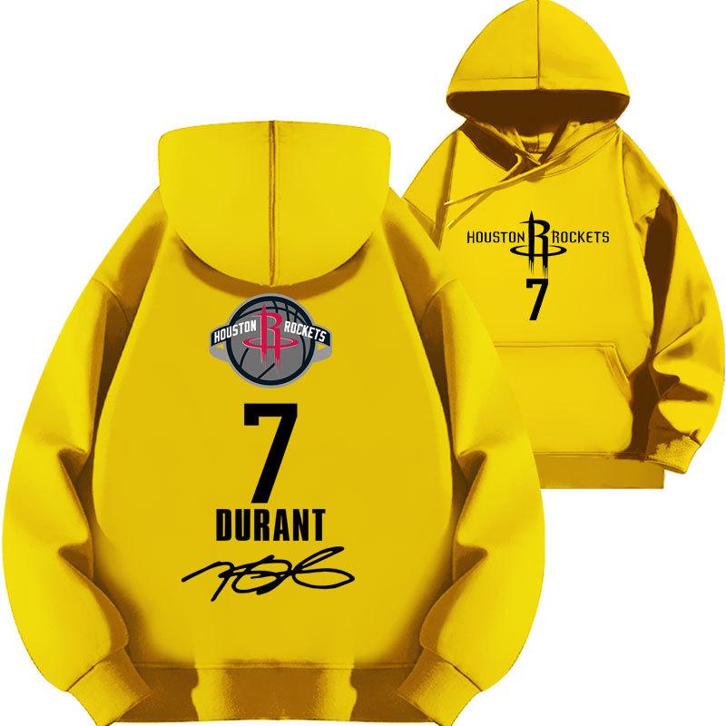 Kevin Durant No. 7 Rockets Printed Hooded Sweater Top Basketball Loose Fall and Winter Fleece Thickened Clothes