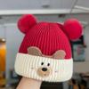 Милая детская зимняя теплая вязаная шапка с двойным помпоном, детская шапка, шапка с защитой ушей, холодостойкая вязаная шапка