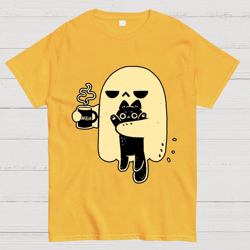 Cute Ghost Holding Cat Cotton Summer Casual Cool Loose T-Shirt