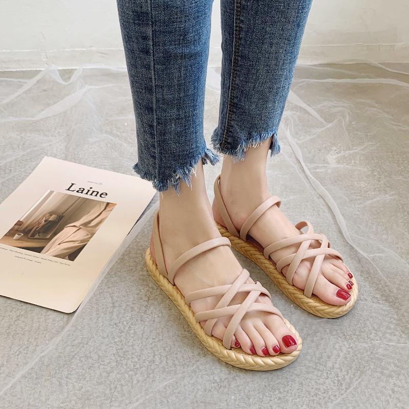 Сандалии женские для верхней одежды, корейская версия на плоской подошве, красные римские сандалии в сетку, пляжные женские пляжные сандалии на толстой подошве