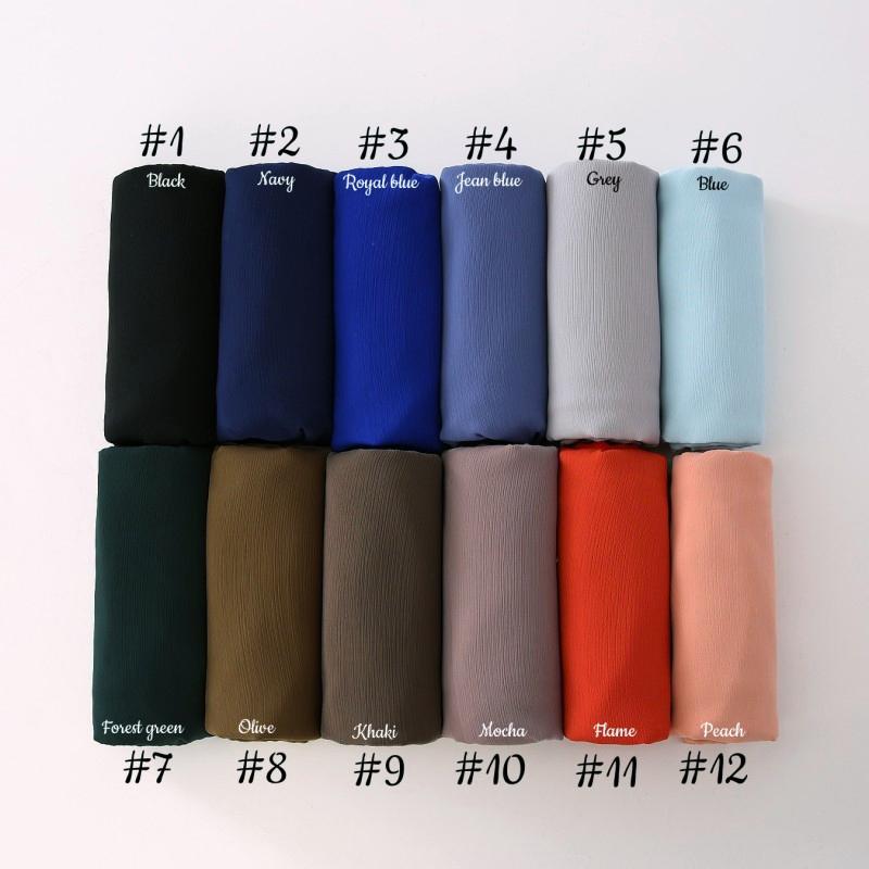 Little Crinkle Chiffon Hijab Good Stitching Solid Plain Scarf High Quality Premium Malaysian Women's Scarves Hijabs Long Shawl