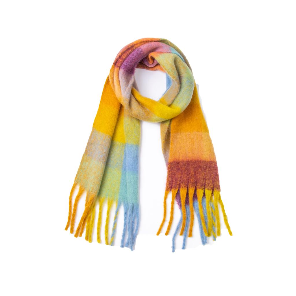 Autumn and Winter New Thickened Shawl Imitation Mohair Coarse Whiskers Colorful Plaid Scarf