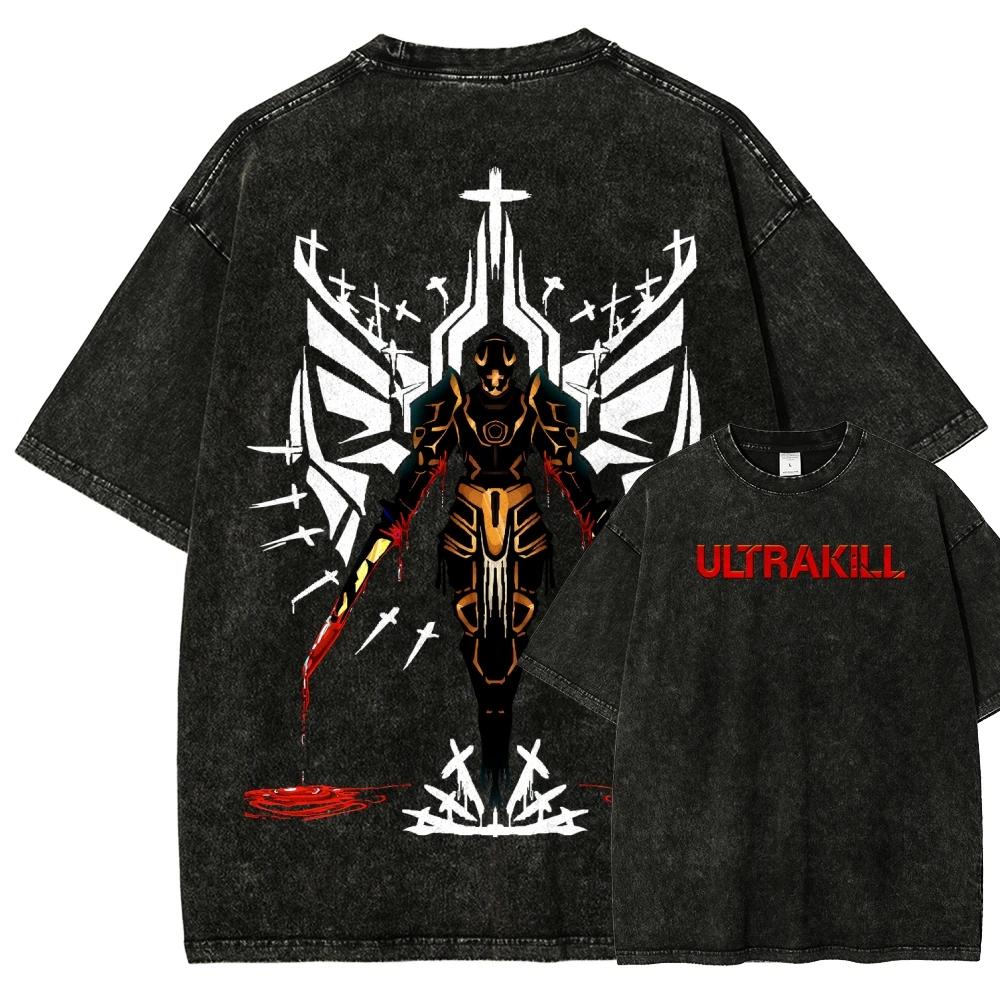Ultrakill Новая модель Стиранная футболка Для любителей аниме Одежда с индивидуальностью Свободный крой Круглогодичная одежда Унисекс Горячий товар Дышащая