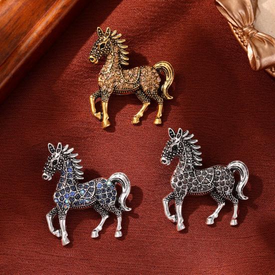 Yousheng Retro Horse Brooch Rhinestone Inlaid Horse Pin Zodiac Year Animal Brooch Men Women Suit Accessory for Handbag Clothes Decoration