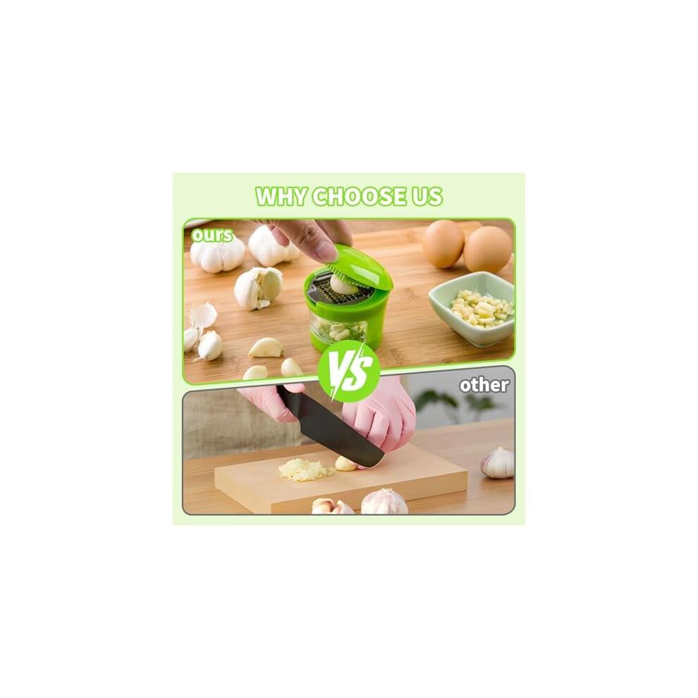 VARKAGE 4Pcs Garlic Chopper Set, Stainless Steel Garlic Press with Silicone Peeler and Cleaning Brush, Kitchen Vegetable Cutter
