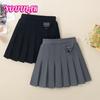 Юбка для девочек Плиссированная юбка 2024 Весна и осень Новый стиль Средняя и большая детская однотонная юбка Детская универсальная юбка Jk Осень