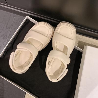 Босоножки спортивные с открытым носком, летняя обувь, универсальная платформа-батон, застежка-липучка, туфли на высоком каблуке-маффине, женская обувь