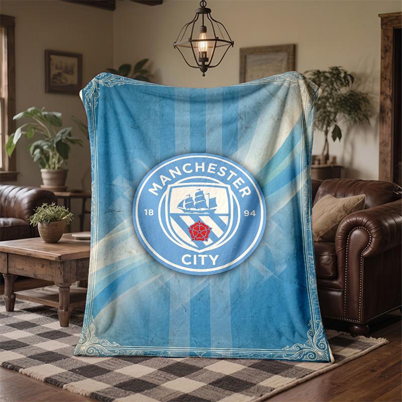 Manchester City Theme Fleece Blanket Cozy Soft Plush Blanket For Bedroom Couch Travel