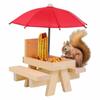 AEE4-Squirrel Feeder Picnic Table With Umbrella,Wooden Squirrel Feeders For Outside,Cute Chipmunk Feeder+Solid Structure