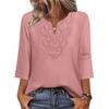 Женские топы с рукавом три четверти, V-образным вырезом, с узором из ажурной вышивки, свободного кроя, повседневная блузка, для повседневной носки