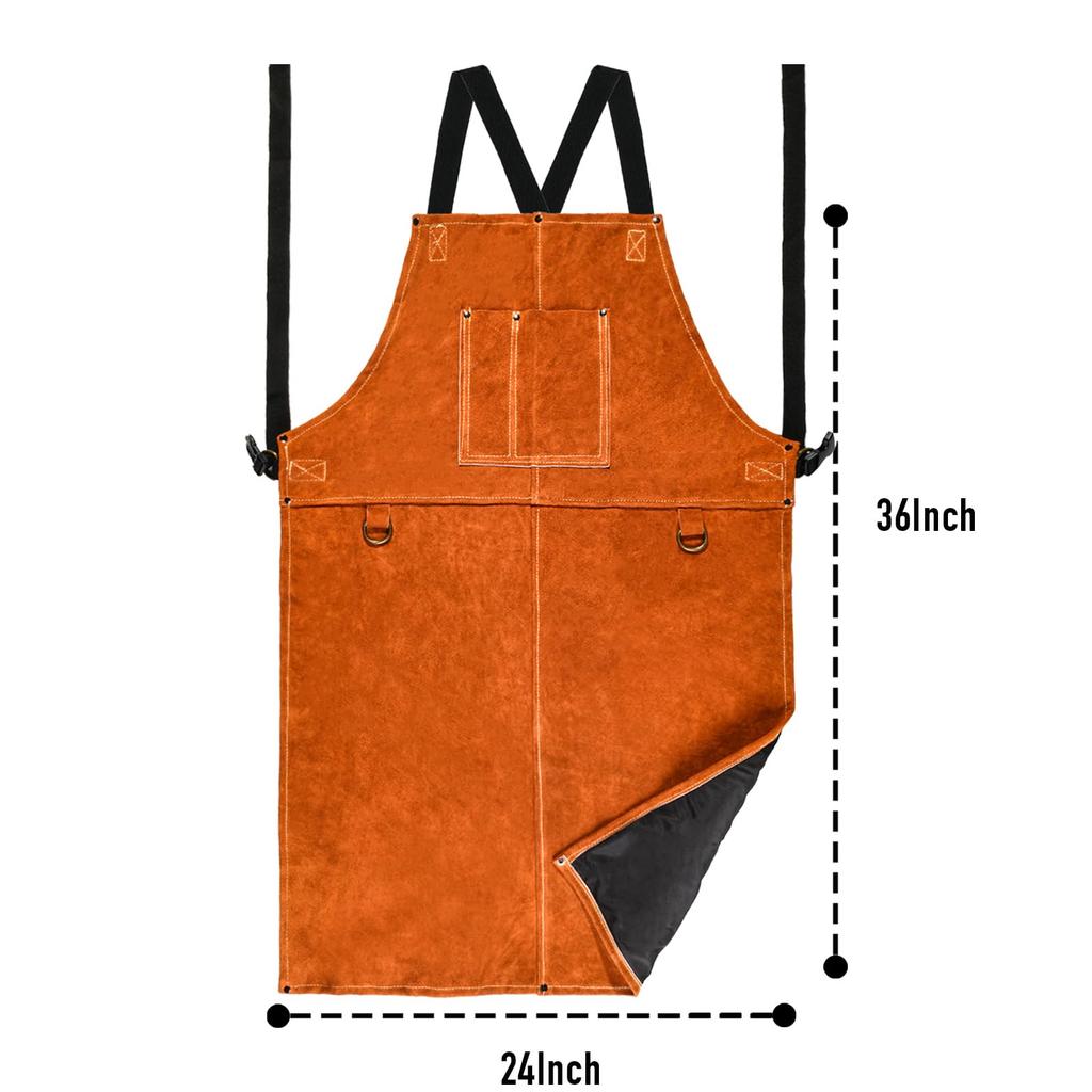 Welding Genuine Suitable for Forging and High Adjustable Fit Sizes Unisex Work Apron [LeaSeek] Apron, Heat-Resistant, Flame-Retardant, Leather,