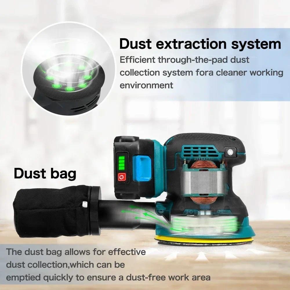 Brushless Electric Random Orbital Sander Portable 3-speed Adjustable Polisher Tool Car Paint Care Rust Removal Polishing Grinder