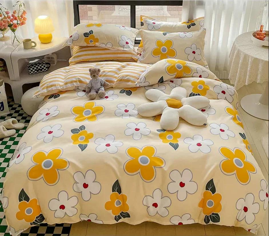 Floral Bedding Set for Kids Adult Bed Linen Duvet Cover + Flat Sheet + 2pc Pillowcase Single Queen King Size Home Textile B92M