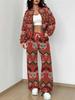 Pink Autumn And Winter New European And American Women'S Clothing Retro Pattern Printing Suit Women