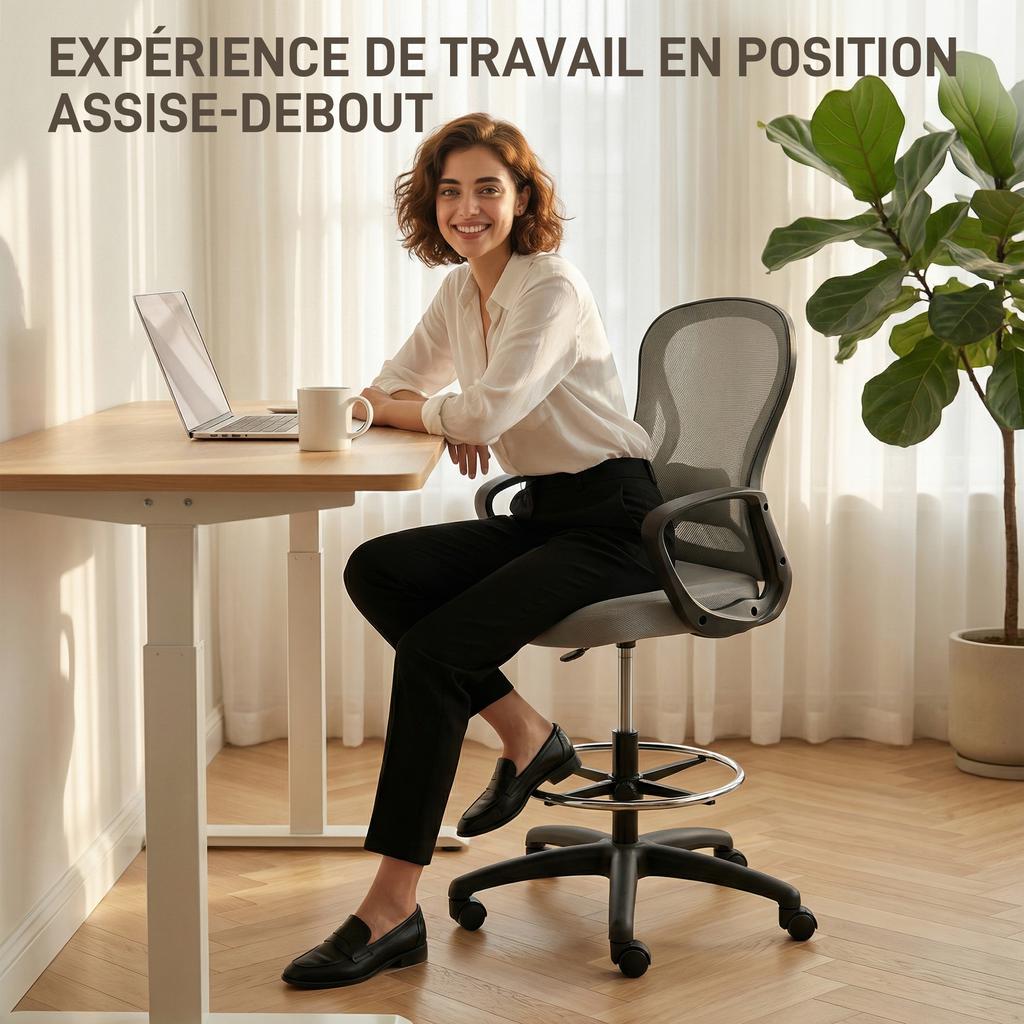 Ergonomic Office Chair, Office Chair with Footrest and Armrests, in Mesh, 59 x 65 x 123 cm, Grey