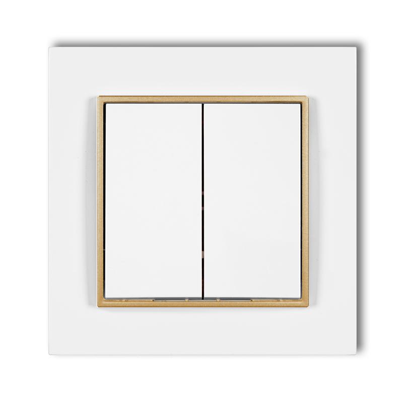 Double switch with frame karlik mini, white/gold