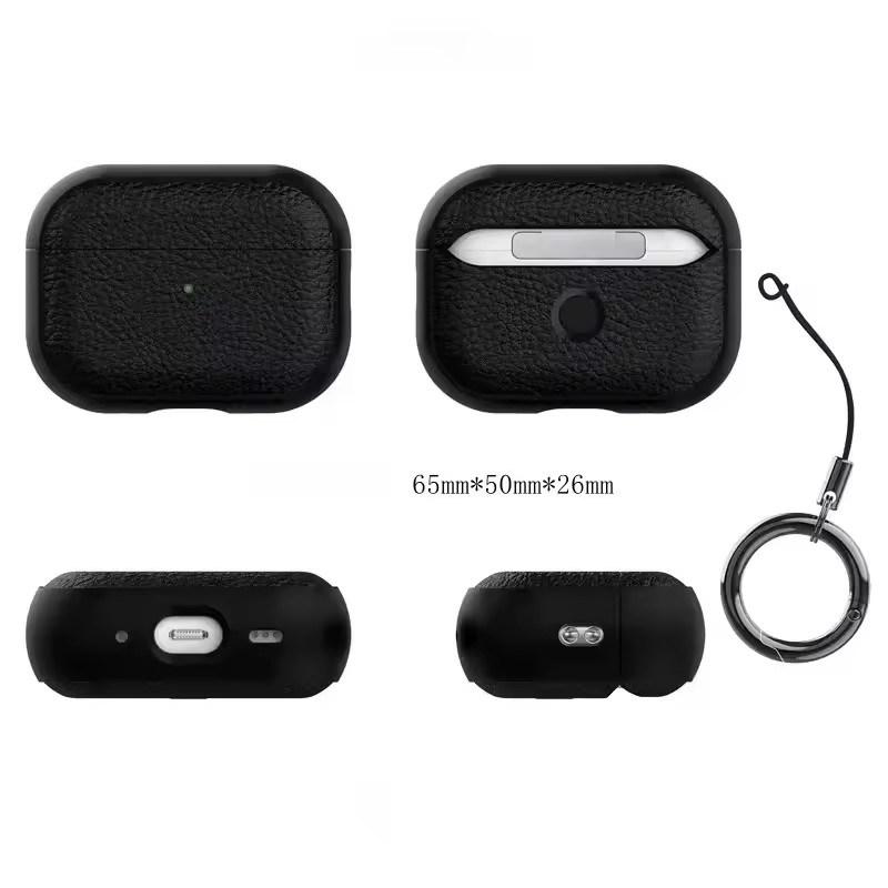 Чехол из кожи с текстурой для Apple Airpods 1/2 3 4 Pro 2 Wrieless Bluetooth Earphone Protective Cover Anti Lost Headphone Bag