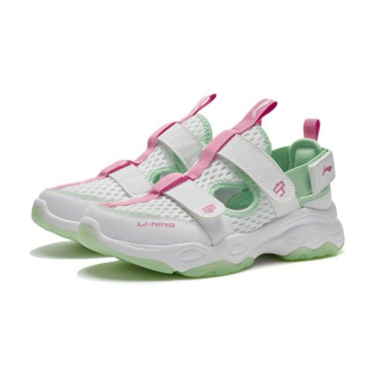 Li Ning Kids Sports Lifestyle Series Fashion Casual Low-Top Sneakers Детские кроссовки Standard-White Fluorescent-Water-Green YKCS136-4