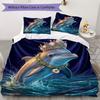 Cartoon Marine Pattern Bedding uilt Set uilt Cover Pillowcase Home Decoration Birthday Gift (1 * duvet cover + 2 * pillowcase without core)