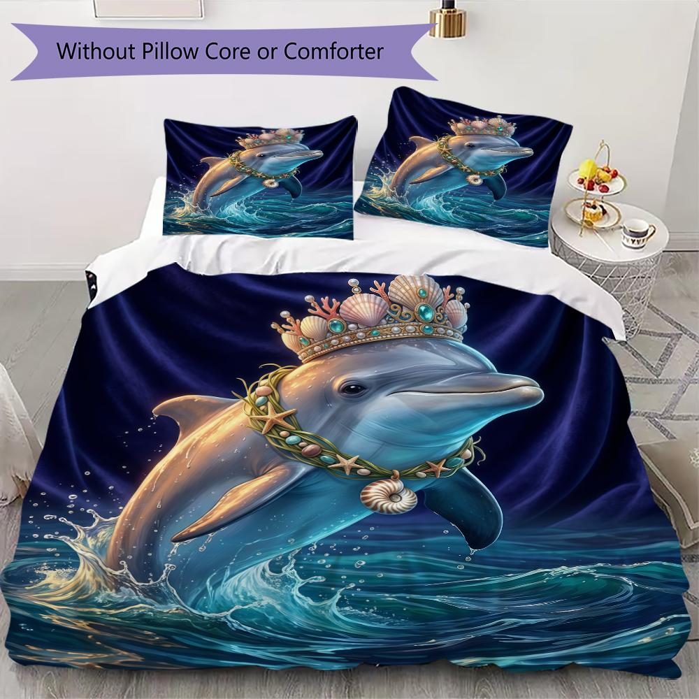 Cartoon Marine Pattern Bedding uilt Set uilt Cover Pillowcase Home Decoration Birthday Gift (1 * duvet cover + 2 * pillowcase without core)